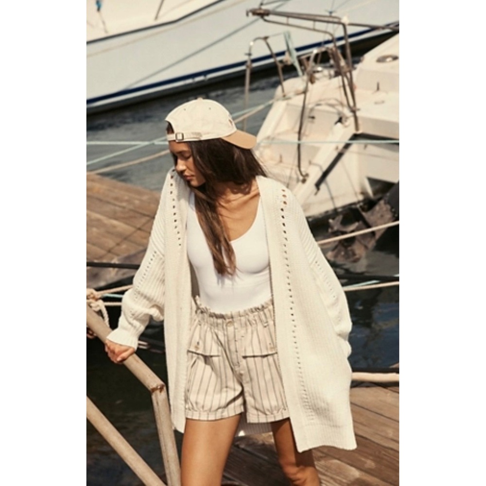 Free People Cream Open Knit Oversized Cardigan